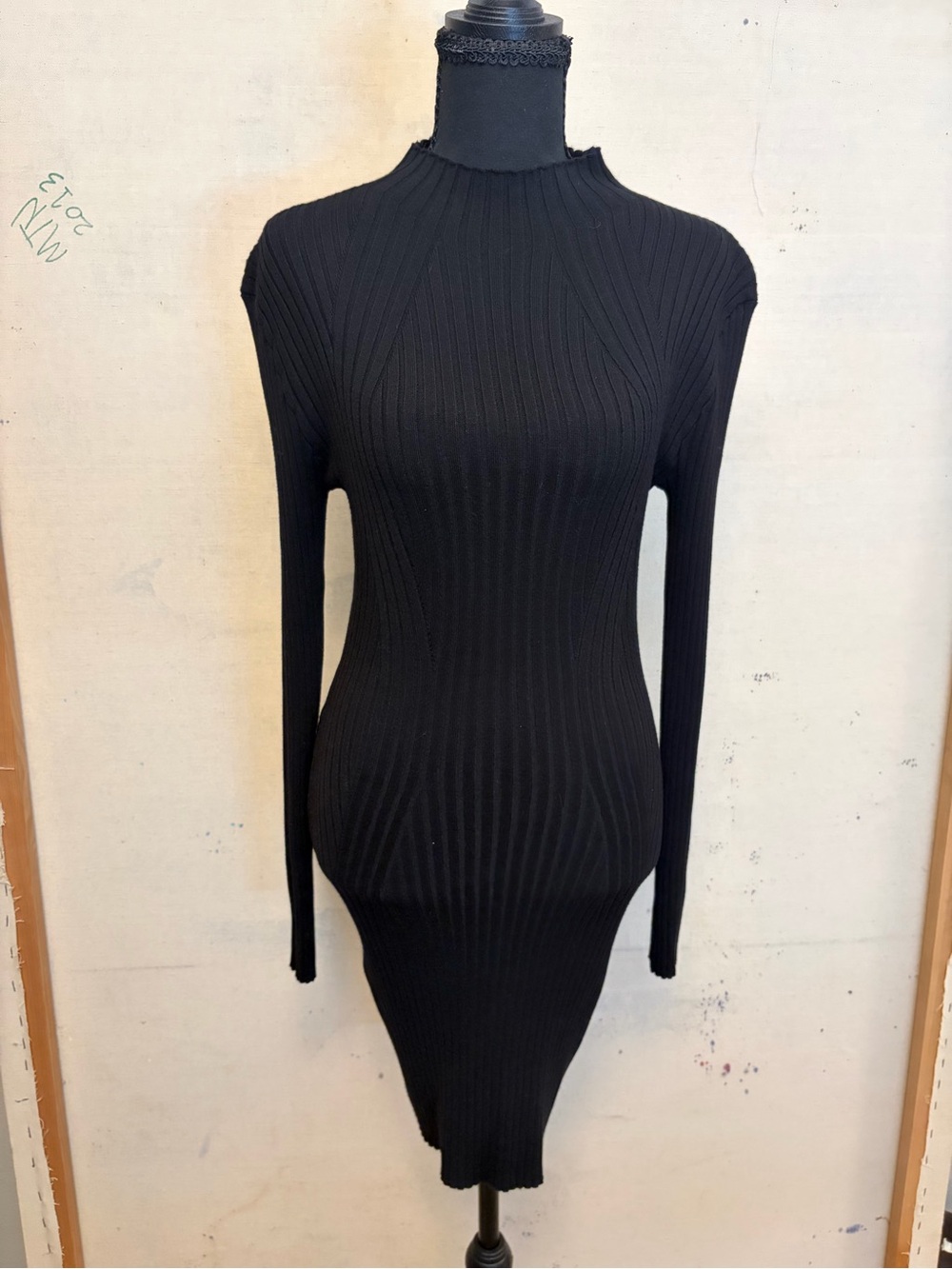 Black Ribbed Long-Sleeve Bodycon Dress - Women’s Size XS